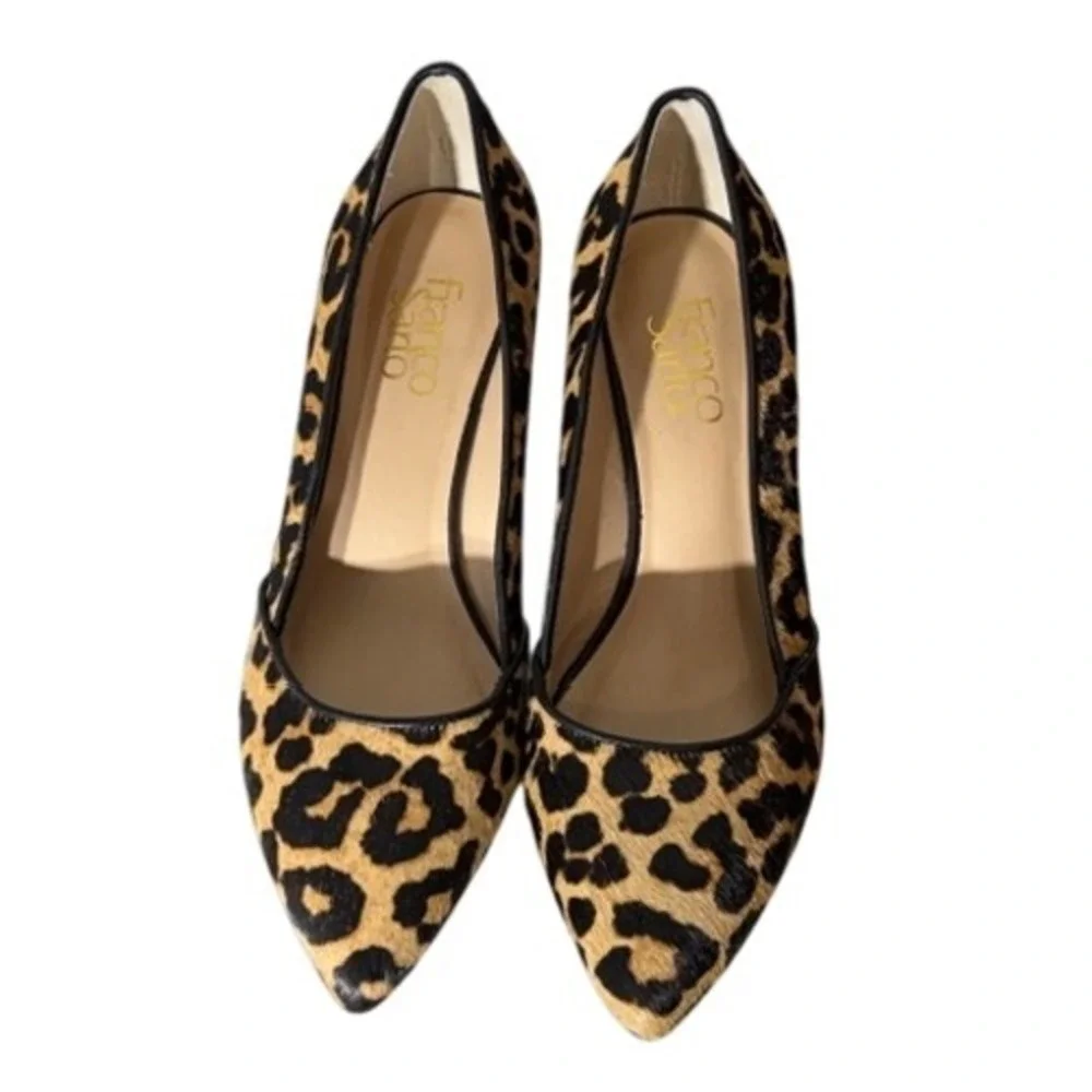 Franco Sarto Frankie 2 Leopard Print Calf Hair Wedge Pumps Tan Black Womens 7.5M